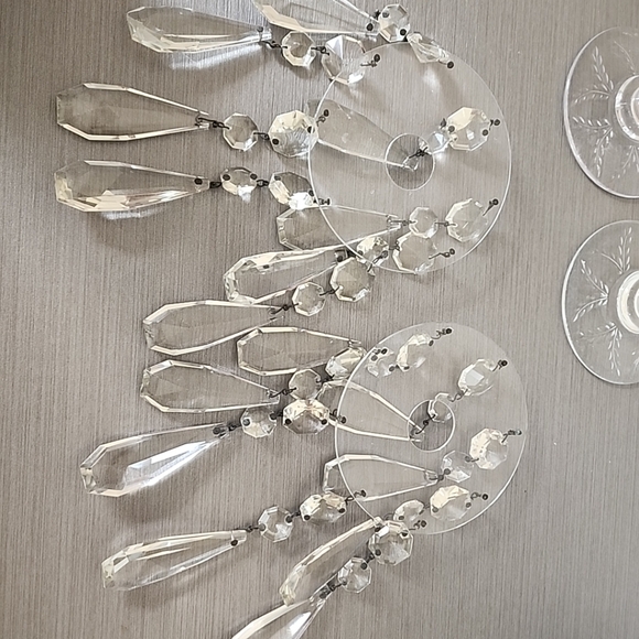 set of 2 vintage glass candle holders with bobeches, clear, glass, 10" tall - Picture 4 of 13